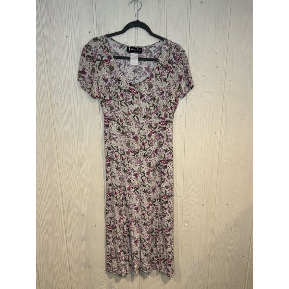 All That Jazz Floral Dress Beige Purple Women's Size 9/10